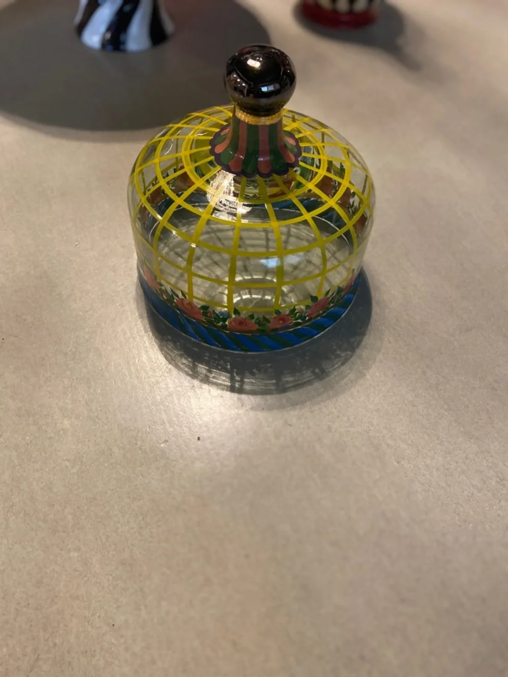 MacKenzie-Childs Hand-Painted Glass Dome Cloche in Yellow, Blue, Pink, Green